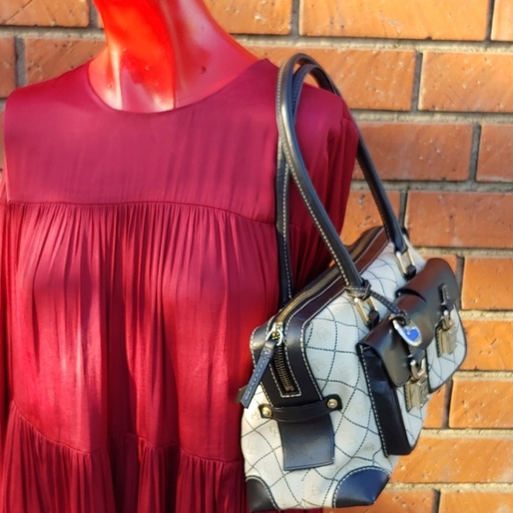 Dooney & Bourke Classic Cream Signature Canvas and Black Leather Baguette Bag - Picture 6 of 17